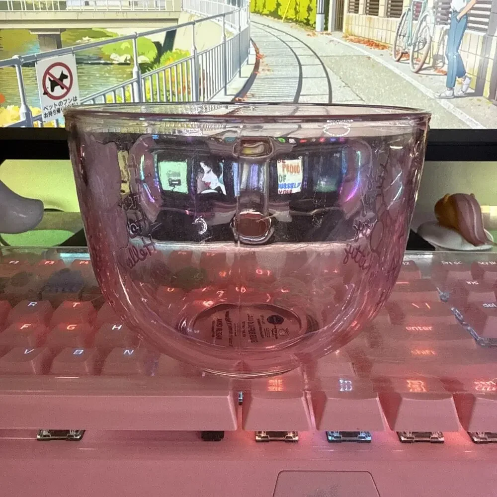 Sanrio Hello Kitty Mug Clear Pink Glass Large Coffee Latte Tea Cup 16oz 2024